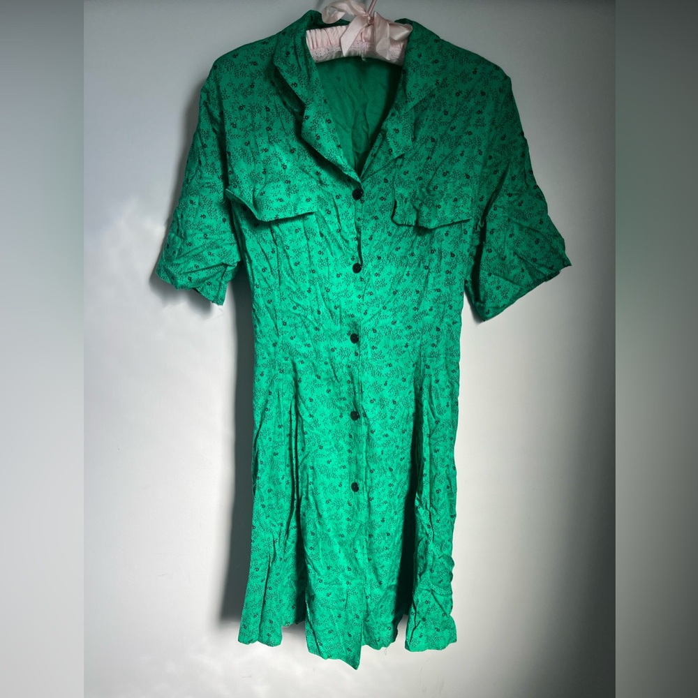 Vintage Kelly Green Hand Made Button-Up and Tie Dress